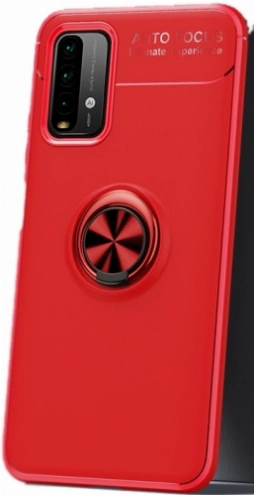 Xiaomi Redmi 9T Kılıf Renkli Silikon Yüzüklü Standlı Auto Focus Ravel Kapak - Kırmızı