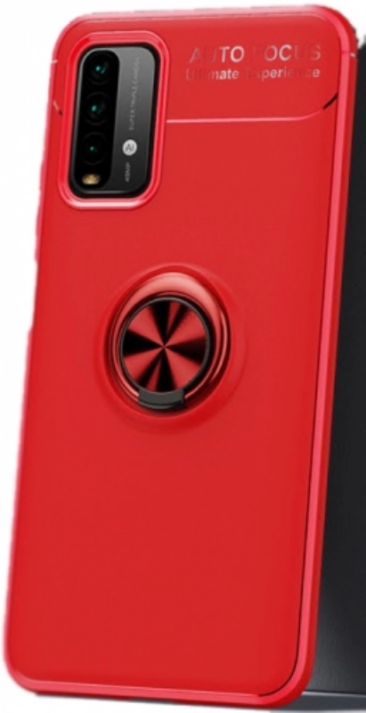 Xiaomi Redmi 9T Kılıf Renkli Silikon Yüzüklü Standlı Auto Focus Ravel Kapak - Kırmızı