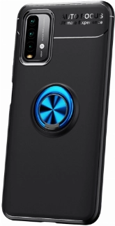 Xiaomi Redmi 9T Kılıf Renkli Silikon Yüzüklü Standlı Auto Focus Ravel Kapak - Mavi - Siyah