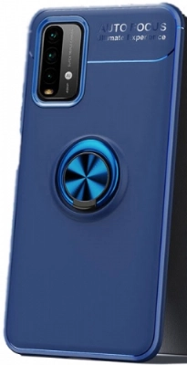 Xiaomi Redmi 9T Kılıf Renkli Silikon Yüzüklü Standlı Auto Focus Ravel Kapak - Mavi