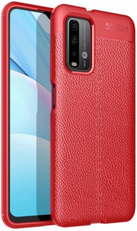 Xiaomi Redmi 9T Kılıf Deri Görünümlü Lüks Parmak İzi Bırakmaz Niss Silikon Kapak - Kırmızı