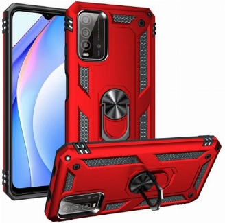 Xiaomi Redmi 9T Kılıf Silikon Zırhlı Standlı Yüzüklü Mıknatıslı Tank Kapak - Kırmızı