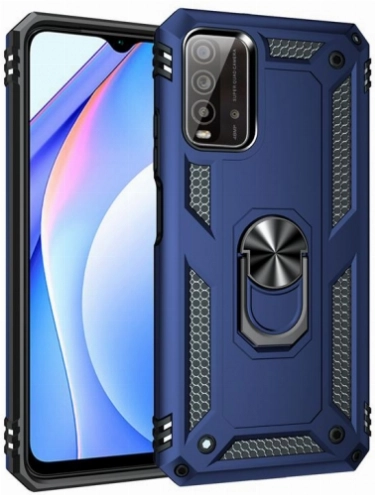 Xiaomi Redmi 9T Kılıf Silikon Zırhlı Standlı Yüzüklü Mıknatıslı Tank Kapak - Lacivert