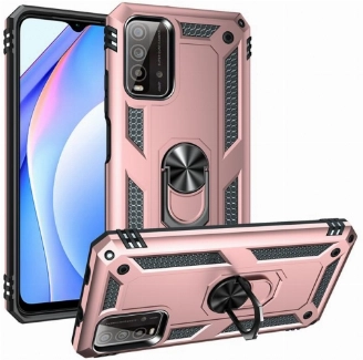 Xiaomi Redmi 9T Kılıf Silikon Zırhlı Standlı Yüzüklü Mıknatıslı Tank Kapak - Rose Gold