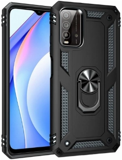 Xiaomi Redmi 9T Kılıf Silikon Zırhlı Standlı Yüzüklü Mıknatıslı Tank Kapak - Siyah