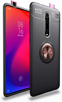 Xiaomi Redmi K20 Kılıf Renkli Silikon Yüzüklü Standlı Auto Focus Ravel Kapak - Rose Gold