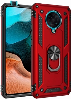 Xiaomi Redmi K30 Pro Kılıf Silikon Zırhlı Standlı Yüzüklü Mıknatıslı Tank Kapak - Kırmızı