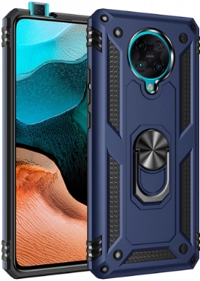 Xiaomi Redmi K30 Pro Kılıf Silikon Zırhlı Standlı Yüzüklü Mıknatıslı Tank Kapak - Lacivert