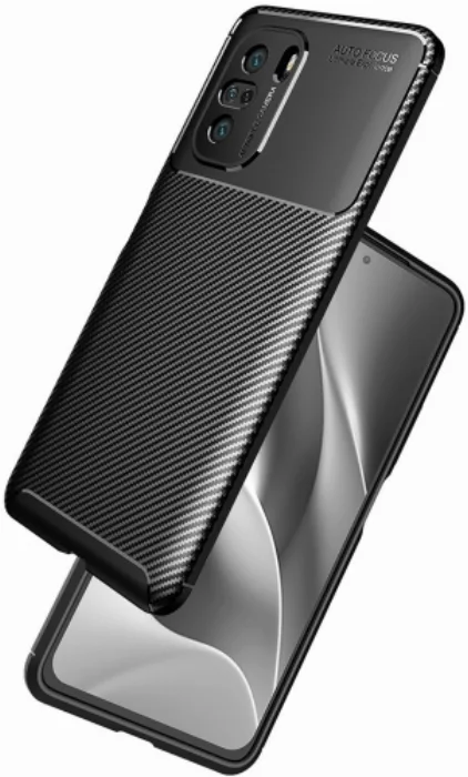Xiaomi Redmi K40 Kılıf Karbon Serisi Mat Fiber Silikon Negro Kapak - Siyah