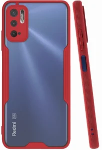 Xiaomi Redmi Note 10 5G Kılıf Kamera Lens Korumalı Arkası Şeffaf Silikon Kapak - Kırmızı