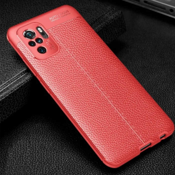 Xiaomi Redmi Note 10 Kılıf Deri Görünümlü Parmak İzi Bırakmaz Niss Silikon - Kırmızı