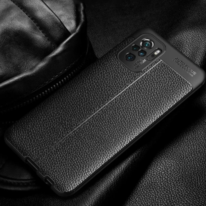 Xiaomi Redmi Note 10 Kılıf Deri Görünümlü Parmak İzi Bırakmaz Niss Silikon - Siyah