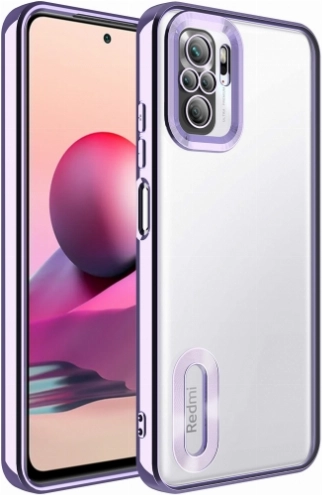 Xiaomi Redmi Note 10 Kılıf Kamera Lens Korumalı Şeffaf Renkli Logo Gösteren Parlak Kapak - Lila