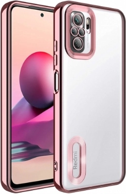 Xiaomi Redmi Note 10 Kılıf Kamera Lens Korumalı Şeffaf Renkli Logo Gösteren Parlak Kapak - Rose Gold