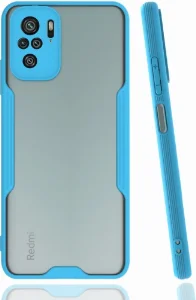 Xiaomi Redmi Note 10 Kılıf Kamera Lens Korumalı Arkası Şeffaf Silikon Kapak - Mavi