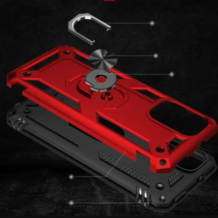 Xiaomi Redmi Note 10 Kılıf Zırhlı Standlı Mıknatıslı Tank Kapak - Siyah