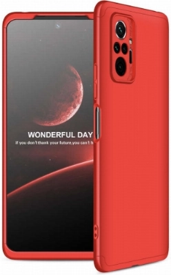 Xiaomi Redmi Note 10 Pro Kılıf 3 Parçalı 360 Tam Korumalı Rubber AYS Kapak - Kırmızı