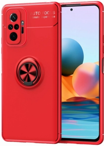 Xiaomi Redmi Note 10 Pro Kılıf Renkli Silikon Yüzüklü Standlı Auto Focus Ravel Kapak - Kırmızı