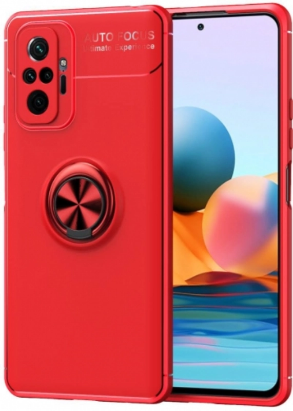 Xiaomi Redmi Note 10 Pro Kılıf Renkli Silikon Yüzüklü Standlı Auto Focus Ravel Kapak - Kırmızı