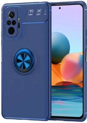 Xiaomi Redmi Note 10 Pro Kılıf Renkli Silikon Yüzüklü Standlı Auto Focus Ravel Kapak - Mavi