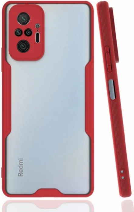 Xiaomi Redmi Note 10 Pro Kılıf Kamera Lens Korumalı Arkası Şeffaf Silikon Kapak - Kırmızı