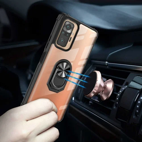 Xiaomi Redmi Note 10 Pro Kılıf Standlı Arkası Şeffaf Kenarları Airbag Kapak - Siyah