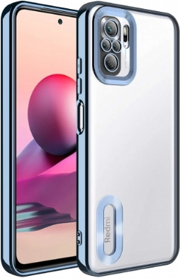 Xiaomi Redmi Note 10s Kılıf Kamera Lens Korumalı Şeffaf Renkli Logo Gösteren Parlak Kapak - Mavi