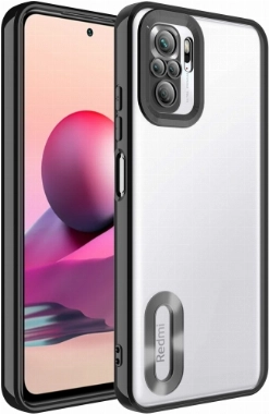 Xiaomi Redmi Note 10s Kılıf Kamera Lens Korumalı Şeffaf Renkli Logo Gösteren Parlak Kapak - Siyah