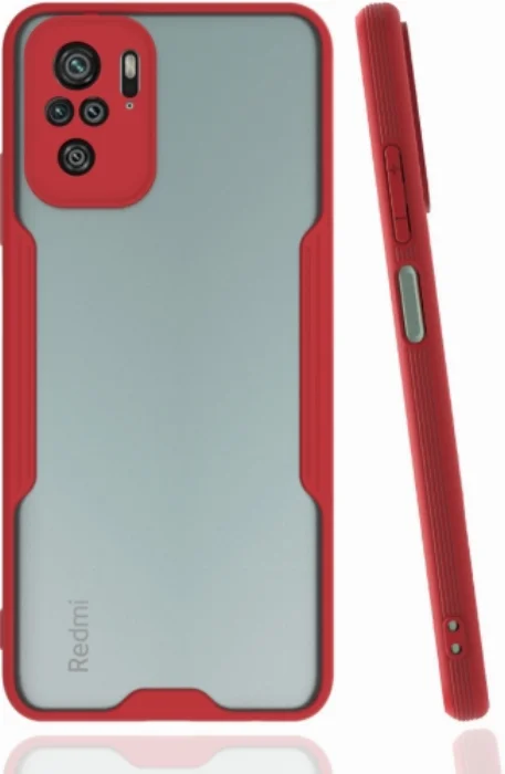 Xiaomi Redmi Note 10s Kılıf Kamera Lens Korumalı Arkası Şeffaf Silikon Kapak - Kırmızı