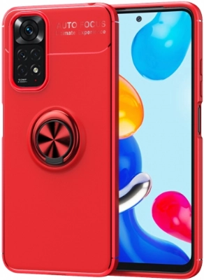 Xiaomi Redmi Note 11 5G Kılıf Renkli Silikon Yüzüklü Standlı Auto Focus Ravel Kapak - Kırmızı