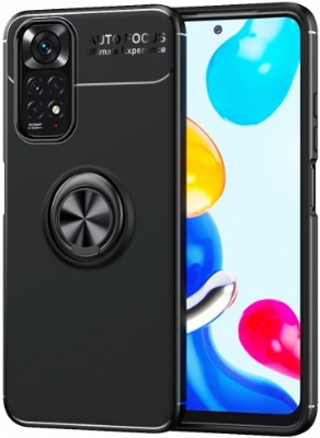 Xiaomi Redmi Note 11 Kılıf Renkli Silikon Yüzüklü Standlı Auto Focus Ravel Kapak - Siyah