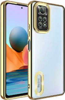 Xiaomi Redmi Note 11 Kılıf Kamera Lens Korumalı Şeffaf Renkli Logo Gösteren Parlak Kapak - Gold