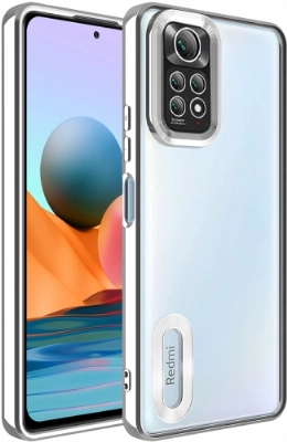 Xiaomi Redmi Note 11 Kılıf Kamera Lens Korumalı Şeffaf Renkli Logo Gösteren Parlak Kapak - Gümüş