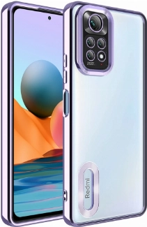 Xiaomi Redmi Note 11 Kılıf Kamera Lens Korumalı Şeffaf Renkli Logo Gösteren Parlak Kapak - Lila