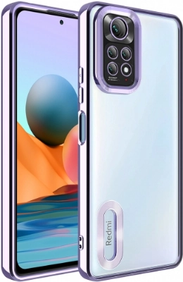 Xiaomi Redmi Note 11 Kılıf Kamera Lens Korumalı Şeffaf Renkli Logo Gösteren Parlak Kapak - Lila