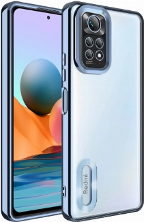 Xiaomi Redmi Note 11 Kılıf Kamera Lens Korumalı Şeffaf Renkli Logo Gösteren Parlak Kapak - Mavi