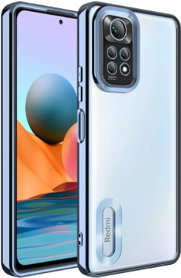 Xiaomi Redmi Note 11 Kılıf Kamera Lens Korumalı Şeffaf Renkli Logo Gösteren Parlak Kapak - Mavi