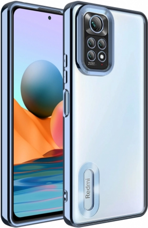 Xiaomi Redmi Note 11 Kılıf Kamera Lens Korumalı Şeffaf Renkli Logo Gösteren Parlak Kapak - Mavi