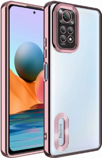 Xiaomi Redmi Note 11 Kılıf Kamera Lens Korumalı Şeffaf Renkli Logo Gösteren Parlak Kapak - Rose Gold