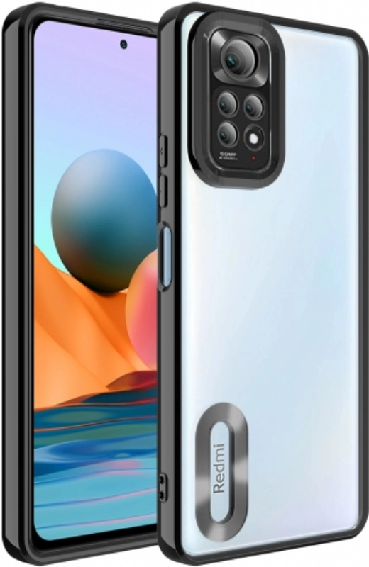 Xiaomi Redmi Note 11 Kılıf Kamera Lens Korumalı Şeffaf Renkli Logo Gösteren Parlak Kapak - Siyah