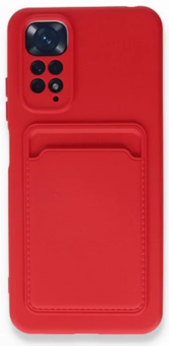 Xiaomi Redmi Note 11 Kılıf Silikon Kartlıklı Mat Esnek Kapak - Kırmızı