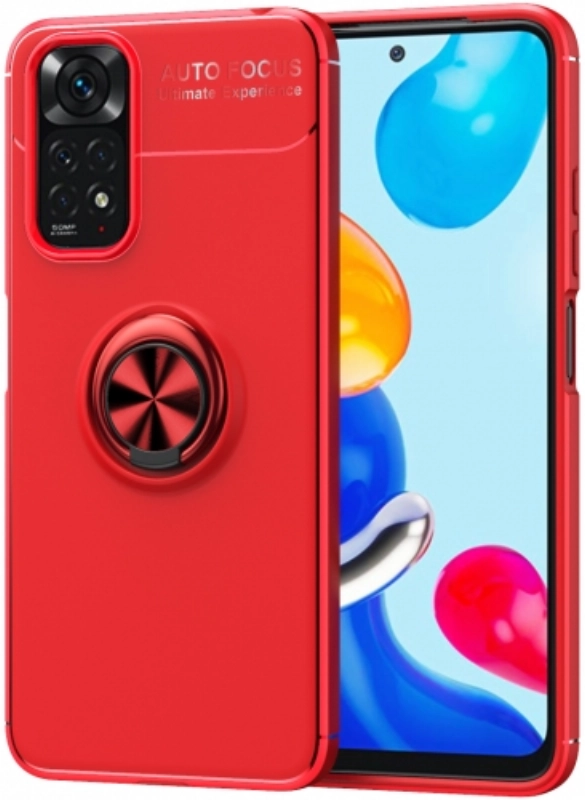 Xiaomi Redmi Note 11 Pro Kılıf Renkli Silikon Yüzüklü Standlı Auto Focus Ravel Kapak - Kırmızı