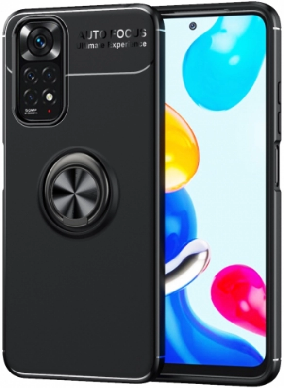 Xiaomi Redmi Note 11 Pro Kılıf Renkli Silikon Yüzüklü Standlı Auto Focus Ravel Kapak - Siyah