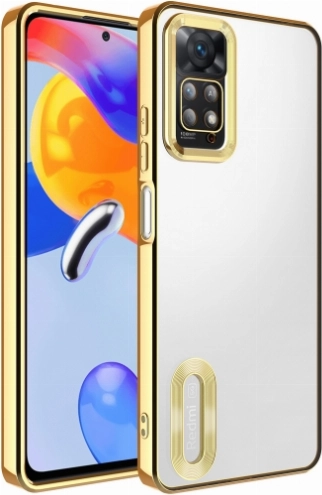 Xiaomi Redmi Note 11 Pro Kılıf Kamera Lens Korumalı Şeffaf Renkli Logo Gösteren Parlak Kapak - Gold