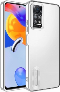 Xiaomi Redmi Note 11 Pro Kılıf Kamera Lens Korumalı Şeffaf Renkli Logo Gösteren Parlak Kapak - Gümüş