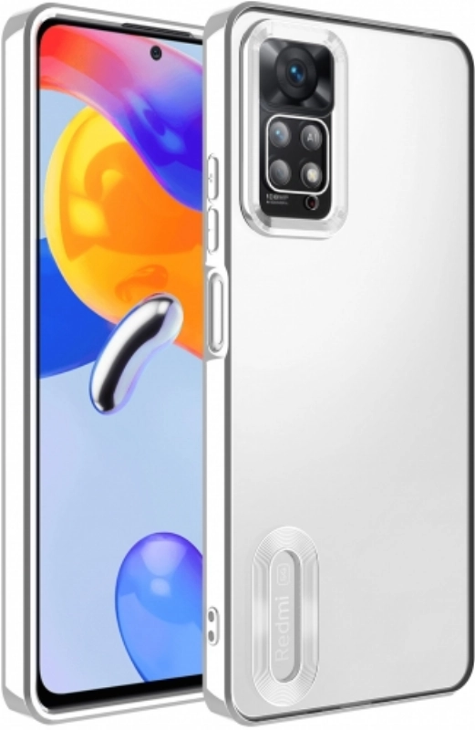 Xiaomi Redmi Note 11 Pro Kılıf Kamera Lens Korumalı Şeffaf Renkli Logo Gösteren Parlak Kapak - Gümüş