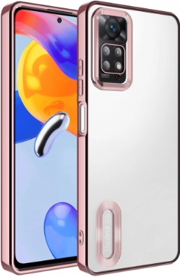 Xiaomi Redmi Note 11 Pro Kılıf Kamera Lens Korumalı Şeffaf Renkli Logo Gösteren Parlak Kapak - Rose Gold