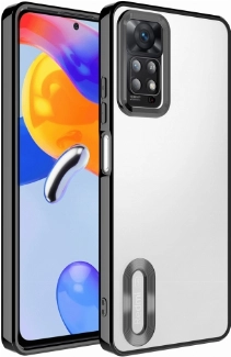 Xiaomi Redmi Note 11 Pro Kılıf Kamera Lens Korumalı Şeffaf Renkli Logo Gösteren Parlak Kapak - Siyah