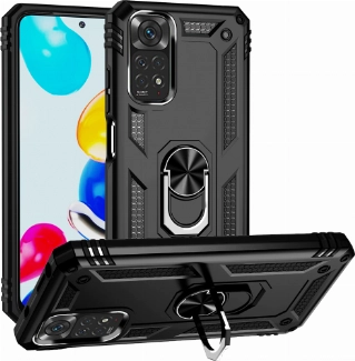 Xiaomi Redmi Note 11 Pro Kılıf Silikon Zırhlı Standlı Yüzüklü Mıknatıslı Tank Kapak - Siyah