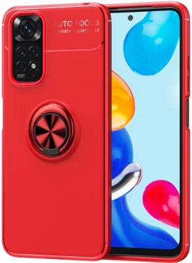 Xiaomi Redmi Note 11s Kılıf Renkli Silikon Yüzüklü Standlı Auto Focus Ravel Kapak - Kırmızı